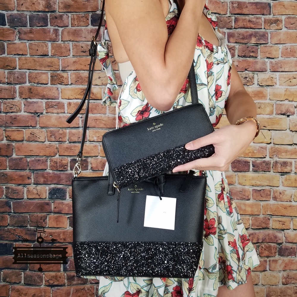 Kate spade Ina Greta Satchel glitter wallet SET